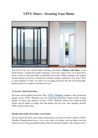 UPVC Doors - Securing Your Home