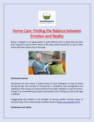 Home Care: Finding the Balance between Emotion and Reality