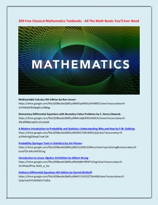 209 Free Classical Mathematics Textbooks - All The Math Books You'll Ever Need