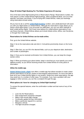Ways of United Flight Booking for the better experience of journey