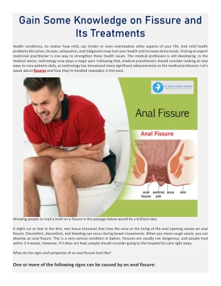 Gain Some Knowledge on Fissure and Its Treatments