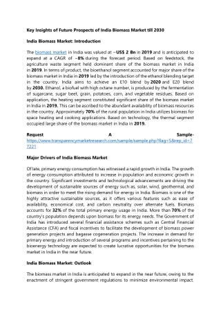 Key Insights of Future Prospects of India Biomass Market till 2030