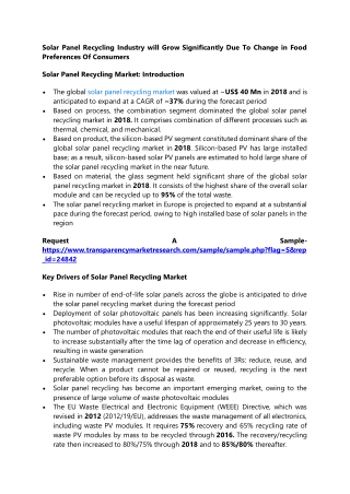 Solar Panel Recycling Industry will Grow Significantly Due To Change in Food Pre