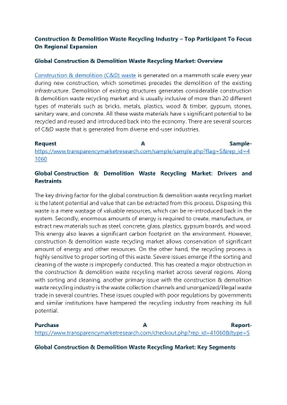 Construction & Demolition Waste Recycling Industry – Top Participant To Focus On