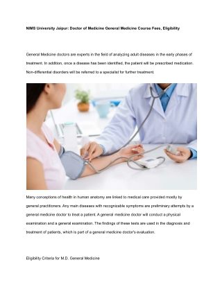 NIMS University Jaipur_ Doctor of Medicine General Medicine Course Fees, Eligibility