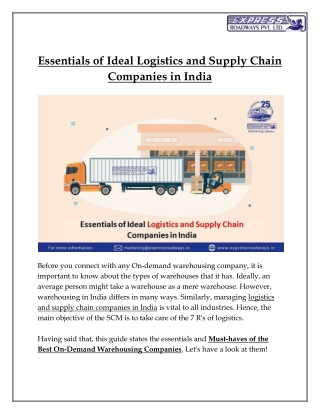 Essentials of ideal logistics and supply chain companies in India