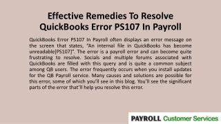 Effective Remedies To Resolve QuickBooks Error PS107 In Payroll
