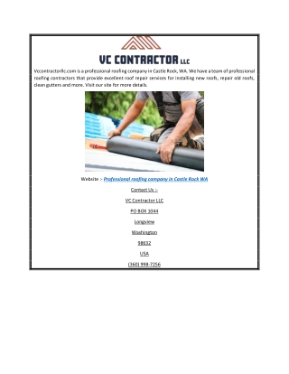 Professional Roofing Company in Castle Rock WA Vccontractorllc.com