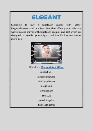 Bluetooth LED Mirror | Elegantshowers.co.uk