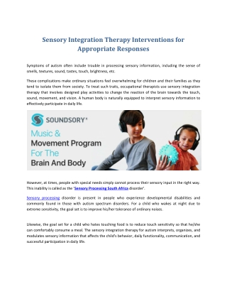 Sensory Integration Therapy Interventions For Appropriate Responses