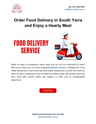 Order Food Delivery in South Yarra and Enjoy a Hearty Meal