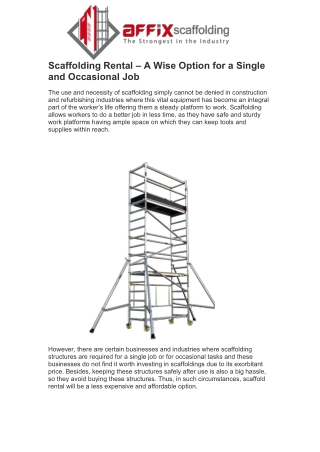 Scaffolding Rental – A Wise Option for a Single and Occasional Job