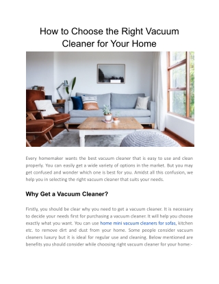 How to Choose the Right Vacuum Cleaner for Your Home