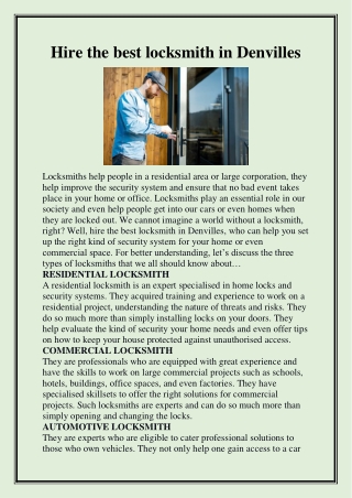 Hire the best locksmith in Denvilles