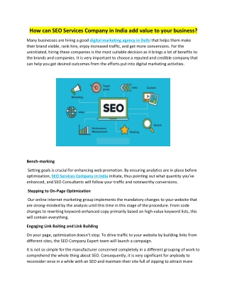 How can SEO Services Company in India add value to your business
