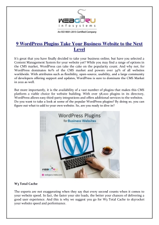 9 WordPress Plugins Take Your Business Website to the Next Level