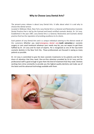 Why to Choose Levy Dental Arts