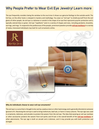 Why People Prefer to Wear Evil Eye Jewelry! Learn more