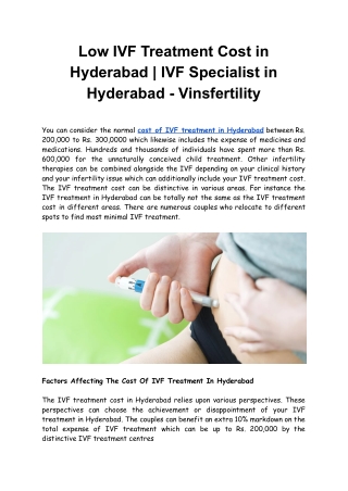 Low IVF Treatment Cost in Hyderabad | IVF Specialist in Hyderabad - Vinsfertilit