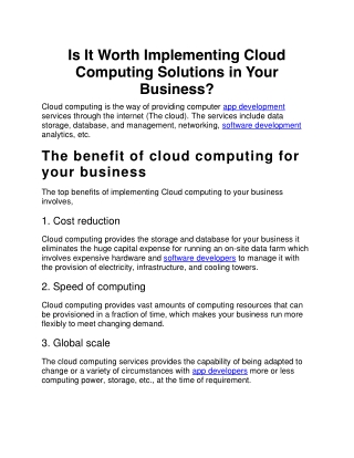 Is It Worth Implementing Cloud Computing Solutions in Your Business