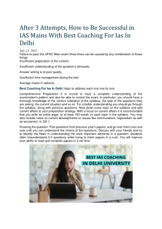 After 3 Attempts, How to Be Successful in IAS Mains With Best Coaching For Ias In Delhi