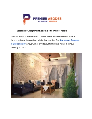 Best Interior Designers in Electronic City - Premier Abodes