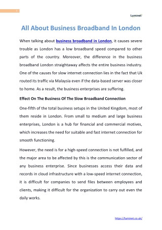 All About Business Broadband In London