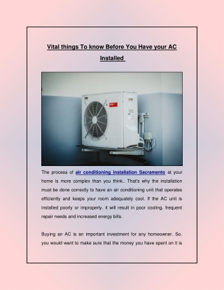 Vital things To know Before You Have your AC Installed