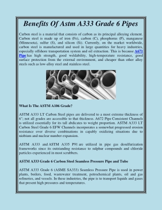 Benefits Of Astm A333 Grade 6 Pipes