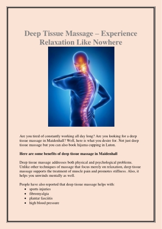 Deep Tissue Massage – Experience Relaxation Like Nowhere