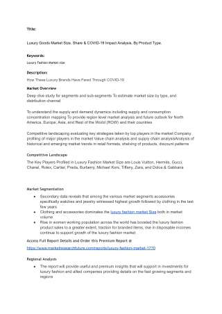 Luxury Fashion Market size By Type, By Application, By Geographic Scope