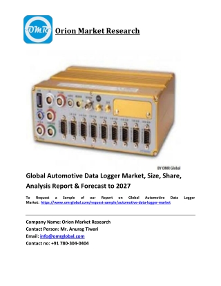 Global Automotive Data Logger Market Trends, Size, Competitive Analysis and Fore