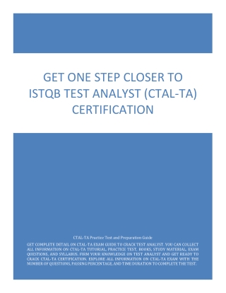 Get One Step Closer to ISTQB Test Analyst (CTAL-TA) Certification