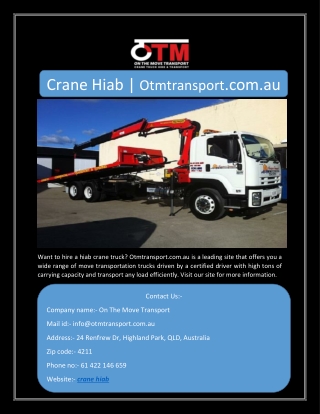 Crane Hiab | Otmtransport.com.au