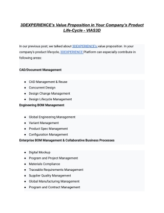 3DEXPERIENCE’s Value Proposition in Your Company’s Product Life-Cycle - VIAS3D
