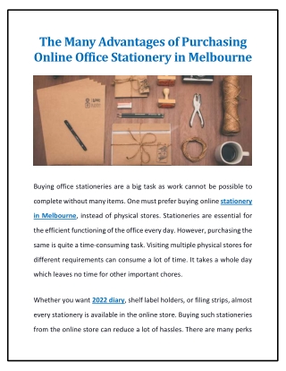 The Many Advantages of Purchasing Online Office Stationery in Melbourne