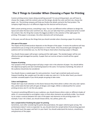 The 3 Things to Consider When Choosing a Paper for Printing