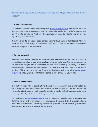 Things to Keep in Mind When Finding the Right Dentist for Your Family