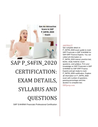 SAP P_S4FIN_2020 Certification: Exam Details, Syllabus and Questions