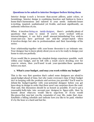 Questions to be asked to interior Designer before hiring them
