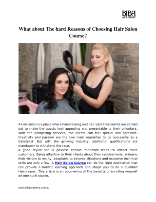 What about The hard Reasons of Choosing Hair Salon Course
