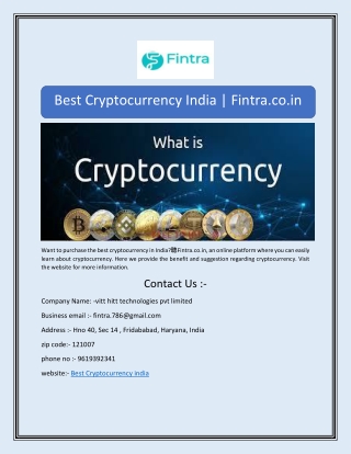 Best Cryptocurrency India | Fintra.co.in