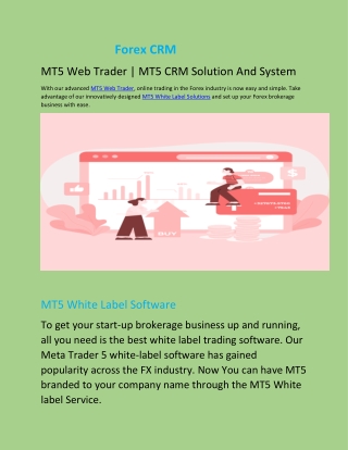 MT5 Web Trader | MT5 CRM Solution And System