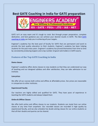 Best GATE Coaching In India