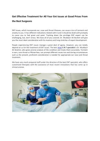 Get Effective Treatment for All Your Ent Issues at Good Prices From the Best Surgeons