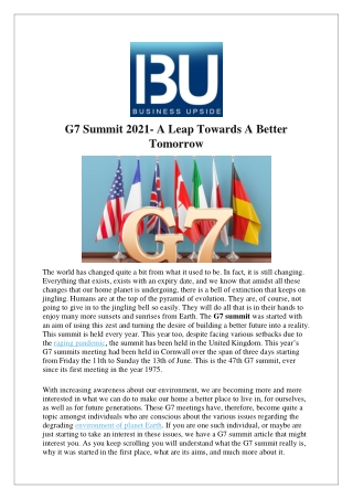 G7 Summit 2021- A Leap Towards A Better Tomorrow