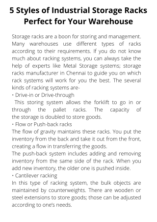 Lean manufacturers | Metal storage rack manufacturers | Industrial storage racks