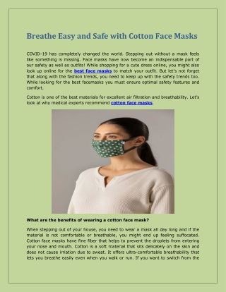 Breathe Easy and Safe with Cotton Face Masks