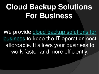 Cloud Backup Solutions For Business