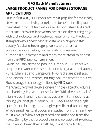 Flow rack manufacturers | FIFO racks supplier